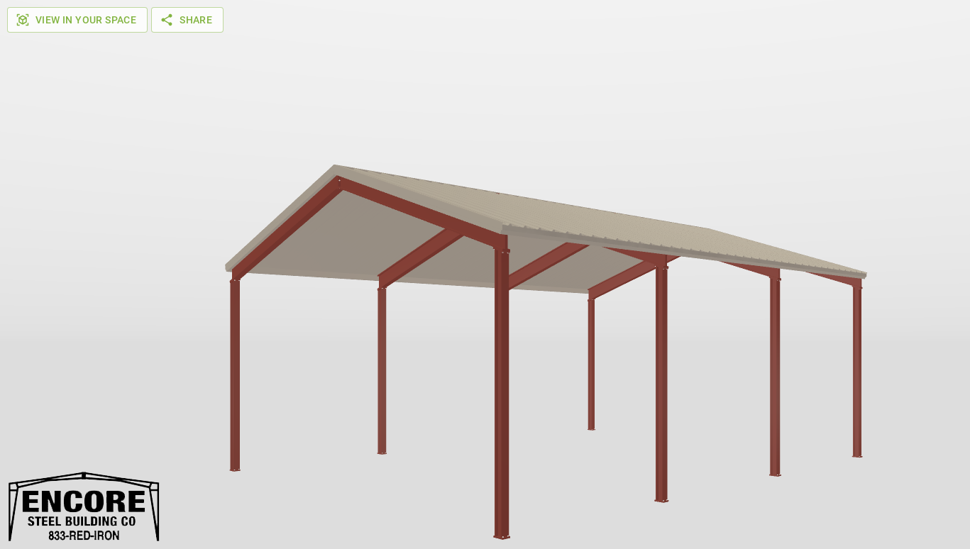 Perspective View Red Iron Gable Style Carport 30'X40'X14-tall