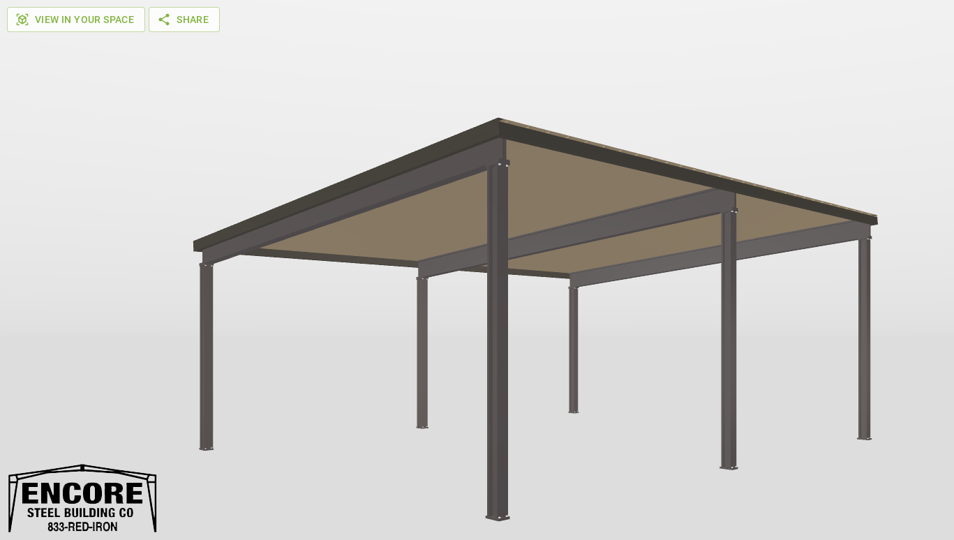 Perspective View Red Iron Single Slope Carport 24'X30'X10-tall-ss
