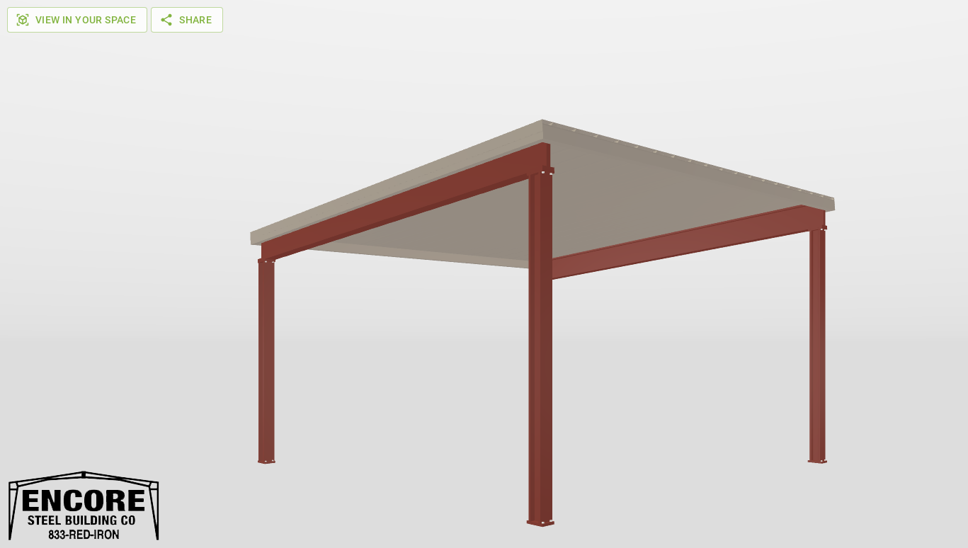 Perspective View Red Iron Single Slope Carport 18'X18'X9-tall-ss