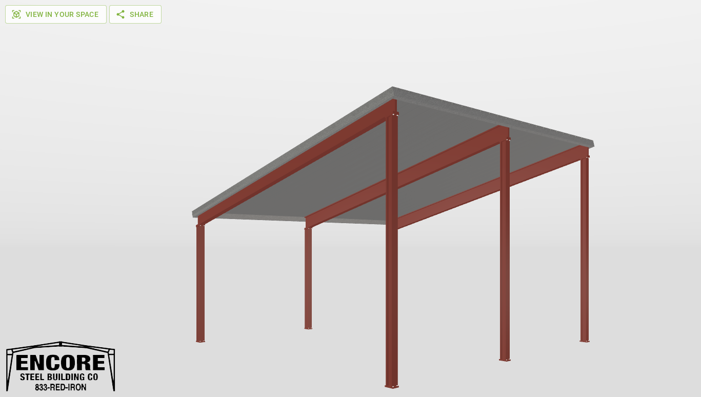 Perspective View Red Iron Single Slope Carport 24'X24'X10-tall-ss