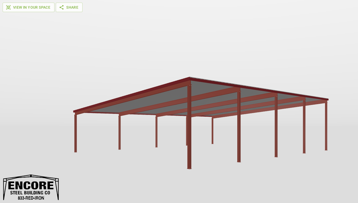 Perspective View Red Iron Single Slope Carport 50'X60'X11-tall-ss