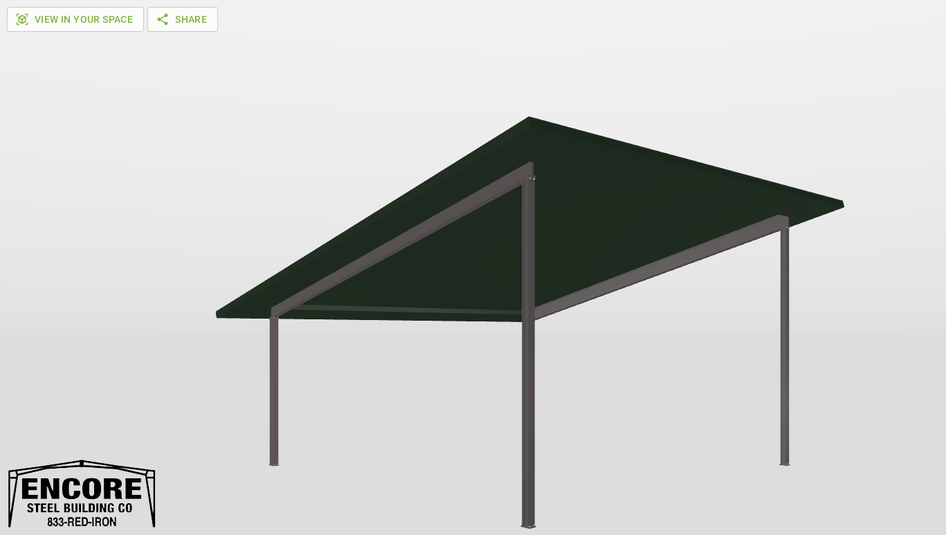 Perspective View Red Iron Single Slope Carport 30'X30'X12-tall-ss