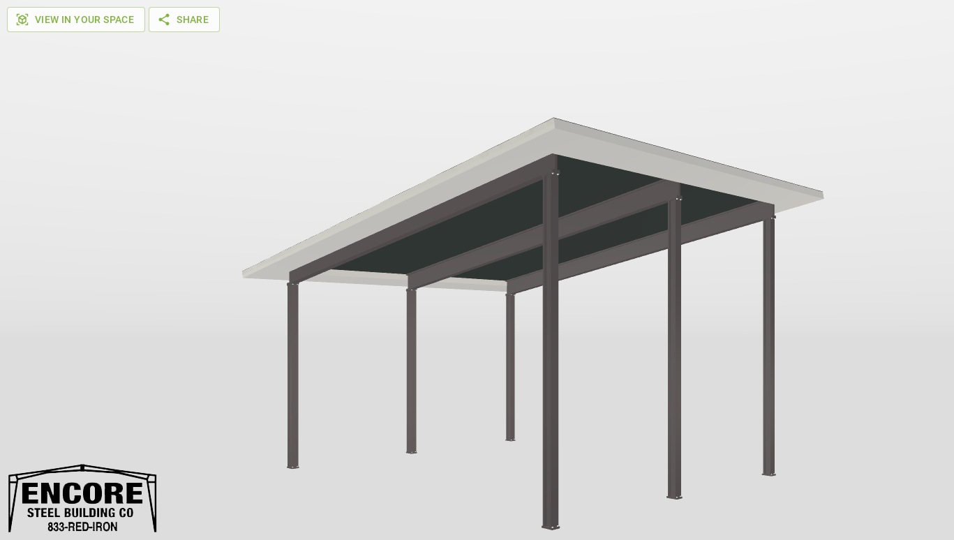 Perspective View Red Iron Single Slope Carport 24'X20'X12-tall-ss